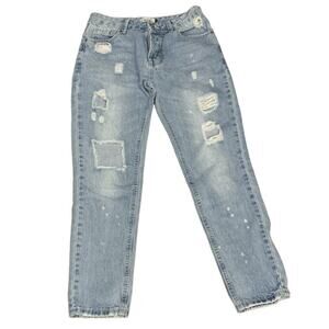Tea And Cup Women's Premium Denim Blue Distressed Jeans Juniors Size 1